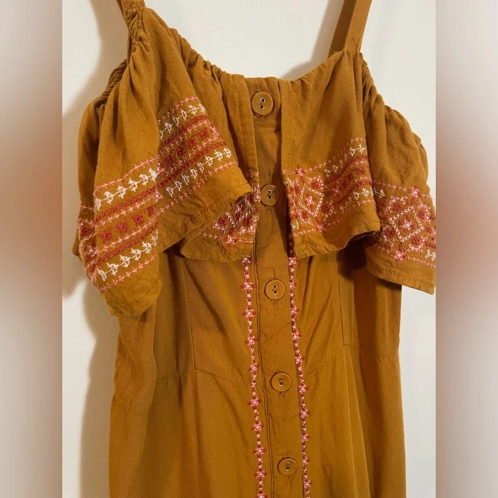 Aeropostale Brownish Orange Blouse Dress Tunic Size S Button Down & Embroidered - Picture 3 of 15